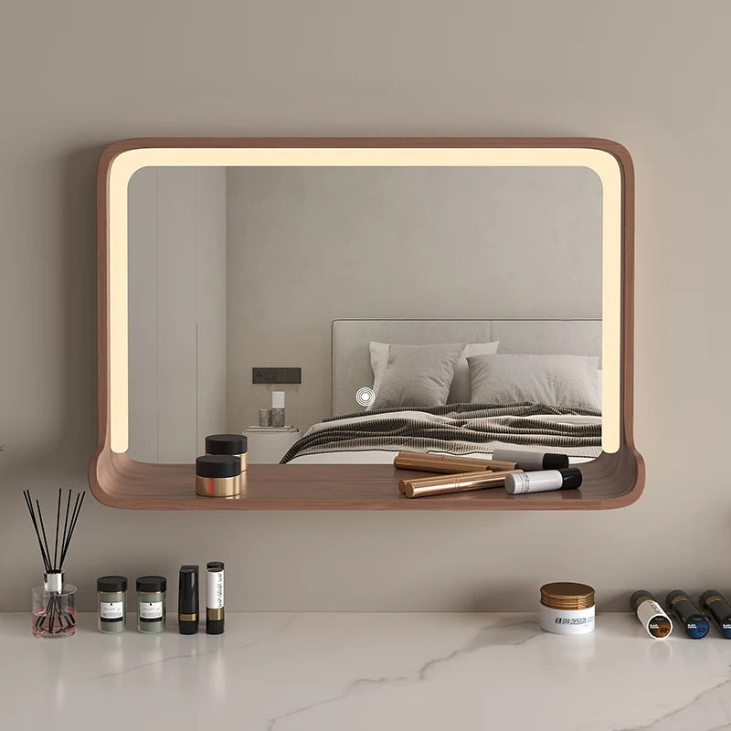 miroir en bois massif avec éclairage led et fixation murale - vue 5 sur 29