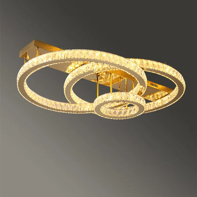 plafonnier acier inox k9 cristal led or lustre salle manger - vue 4 sur 14