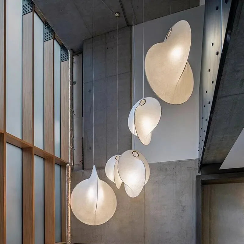lustre led en soie nordique wabi sabi suspendu pour décoration maison
