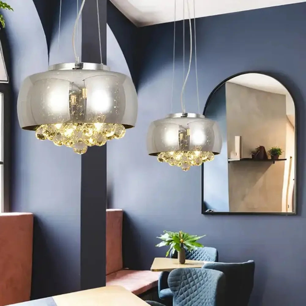 Lustre en verre de cristal de luxe moderne pour salon fumée Cognac plafonnier luminaires suspendus Suspension en verre - vue 6 sur 10