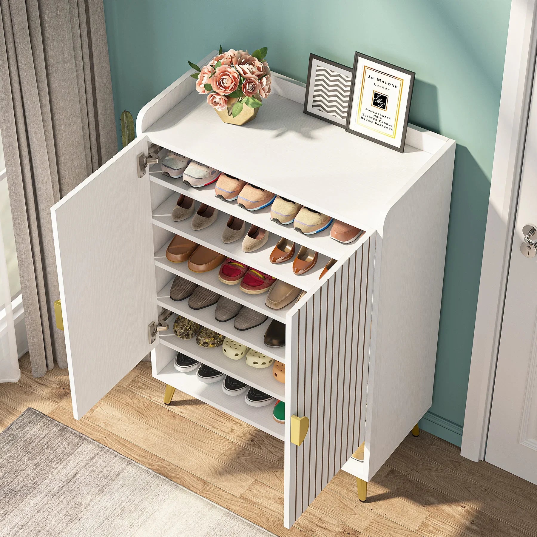 Tribesigns 7-Tier Shoe Cabinet with Doors, Shoe Storage Cabinet with Adjustable Shelves, Wooden Shoes Rack Shoe Storage - vue 6 sur 7