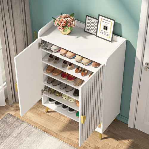 Tribesigns 7-Tier Shoe Cabinet with Doors, Shoe Storage Cabinet with Adjustable Shelves, Wooden Shoes Rack Shoe Storage - vue 7 sur 7