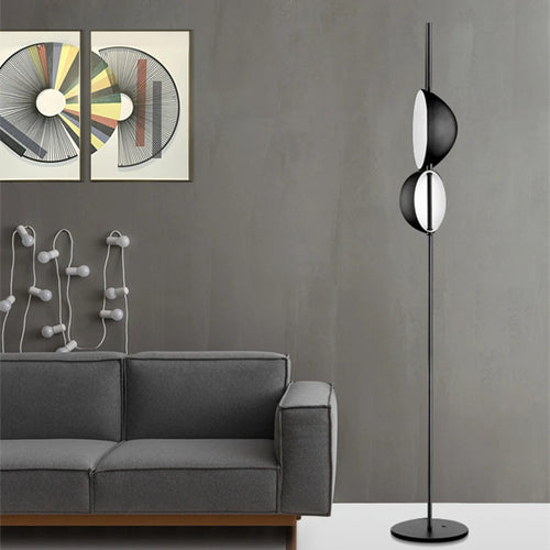 Vintage black and gold LED floor lamp with double shade for reading and bedroom - Superluna - vue 6 sur 8