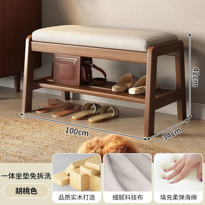 banc à chaussures en bois massif pour rangement pratique - vue 3 sur 9
