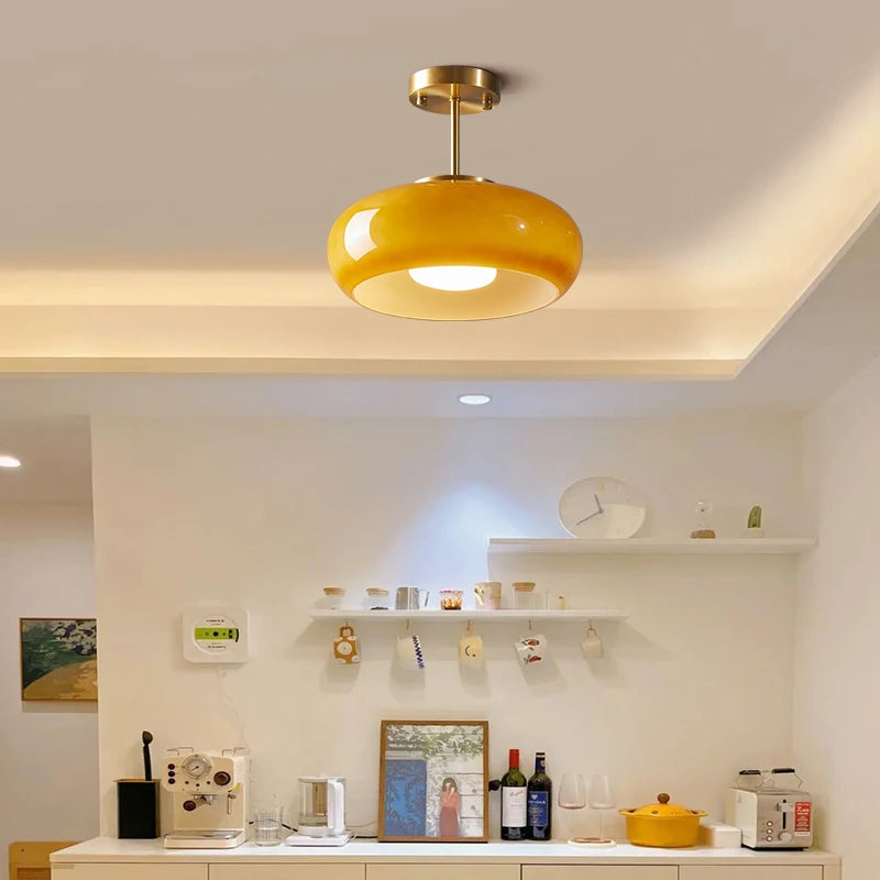 IWHD nordique plafond moderne à LEDs lampe maison éclairage intérieur chambre salon salle à manger cuivre jaune verre abat-jour lampara - vue 9 sur 20