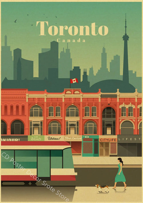 affiche vintage des villes du monde pour décoration murale
