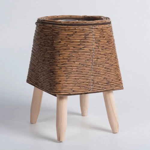 pot de fleurs rotin tressé créatif avec pieds amovibles et support durable