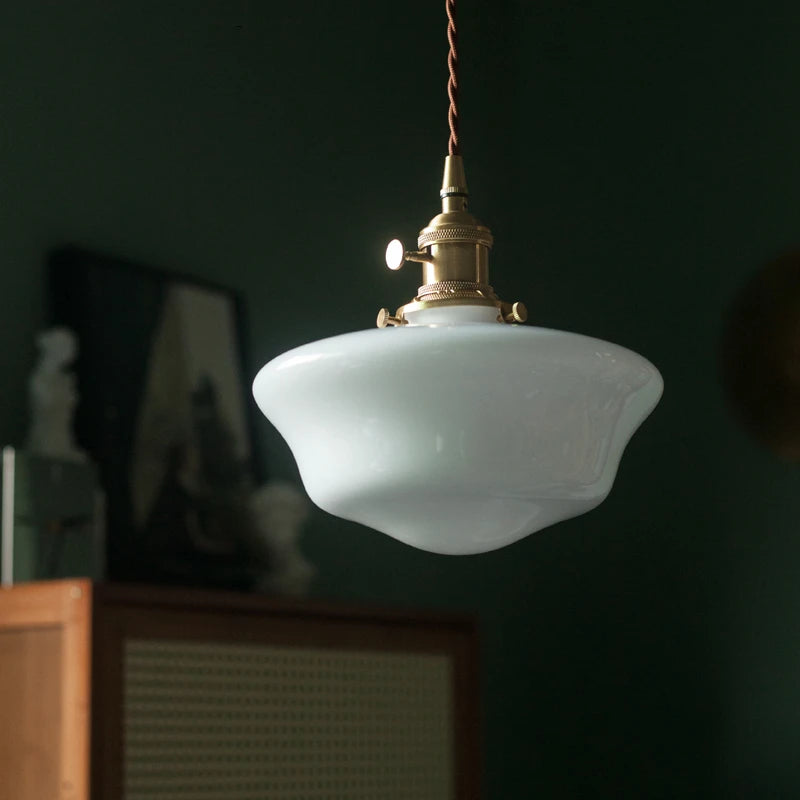 Suspension nordique moderne douille en cuivre abat-jour en verre blanc chambre salon suspension LED luminaires - vue 6 sur 30