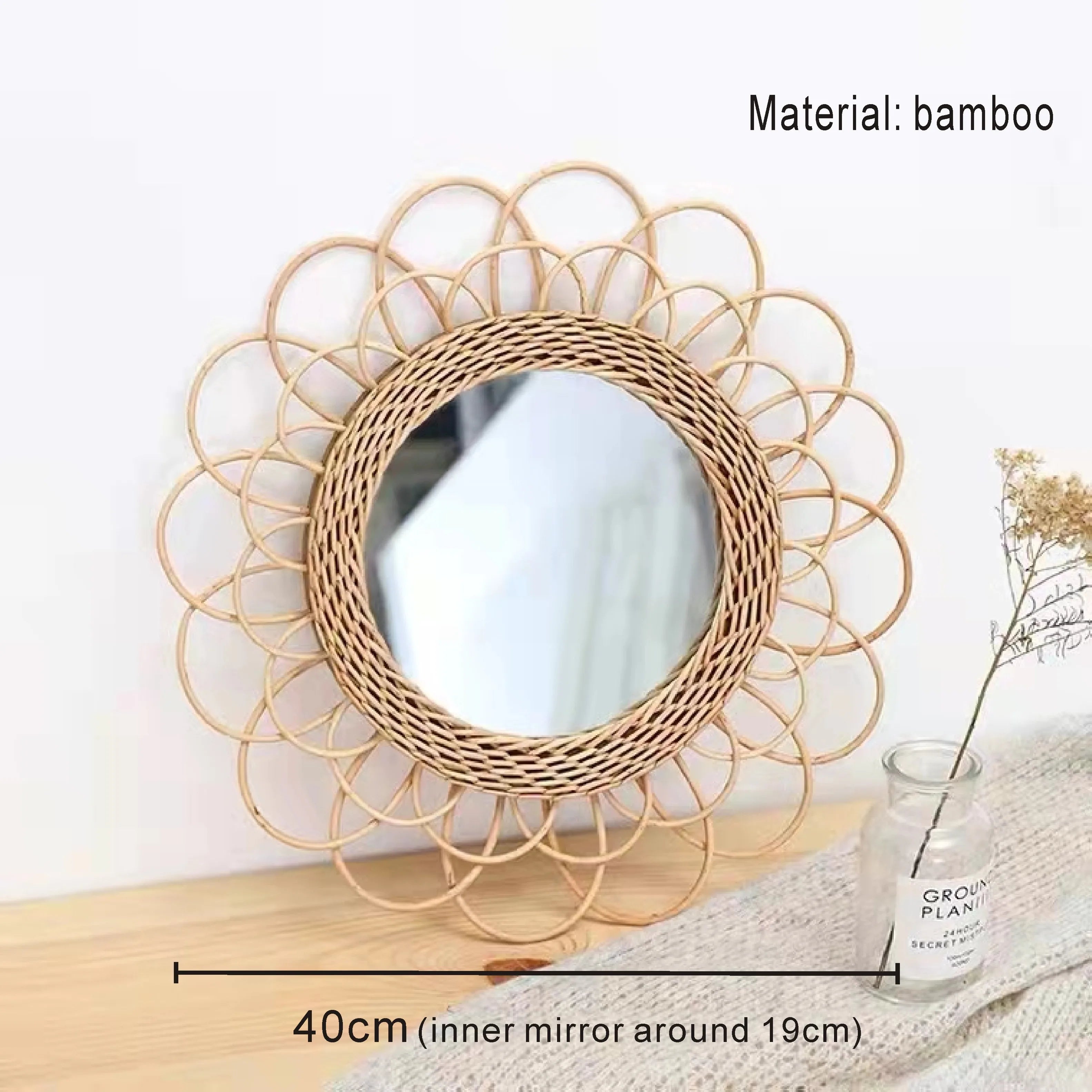 Nordic Style Straw Rattan Wall Decor, Round Rattan Mirror, Decoration Mirror - vue 5 sur 12