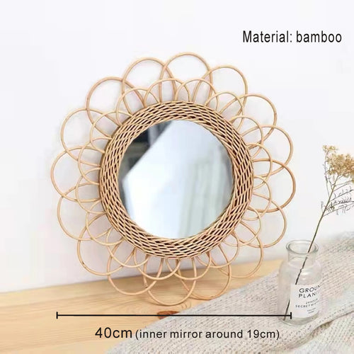 Nordic Style Straw Rattan Wall Decor, Round Rattan Mirror, Decoration Mirror - vue 6 sur 12