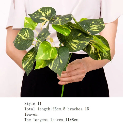 Artificial Grass Green Plants Wall Decor Accessories For Wedding,Plastic Monstera Fake Plants For Home Garden Bonsai Decoration - vue 12 sur 16