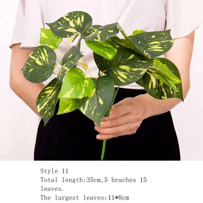 Artificial Grass Green Plants Wall Decor Accessories For Wedding,Plastic Monstera Fake Plants For Home Garden Bonsai Decoration - vue 11 sur 16