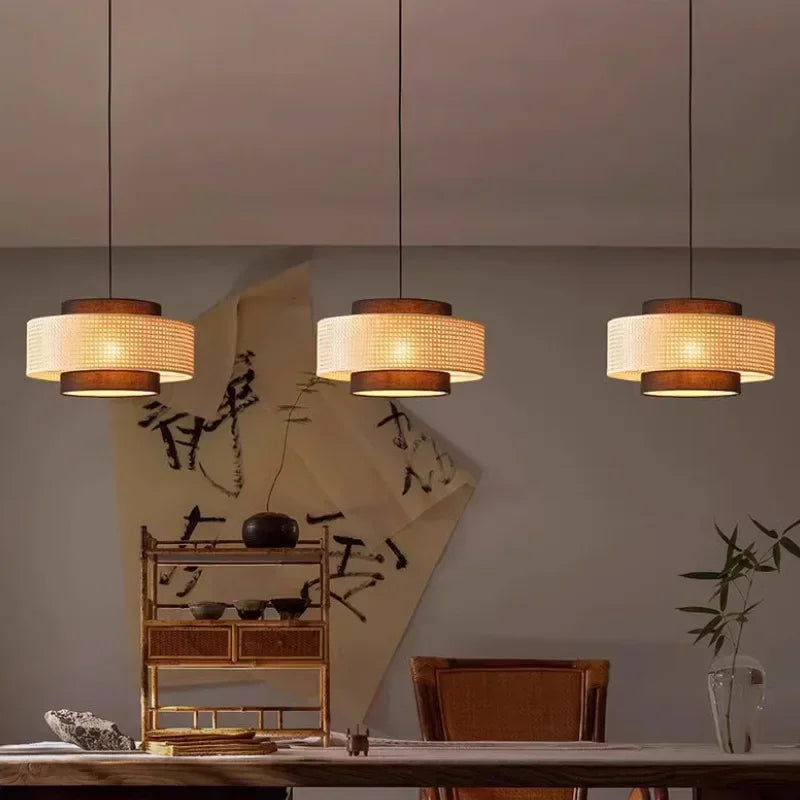 lustre rétro en rotin tissé pour décoration intérieure - vue 6 sur 9