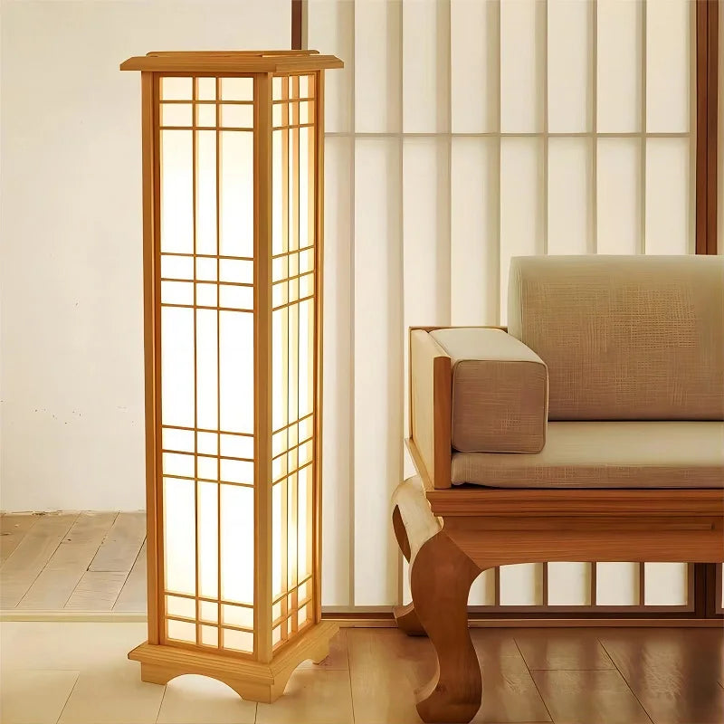 lampadaire japonais en bois massif pour intérieur lumineux - vue 6 sur 9