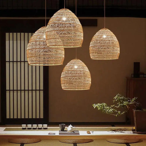 Chinese style rattan pendant lamp vintage hanging light e27 living room dining home café restaurant handmade - vue 4 sur 9