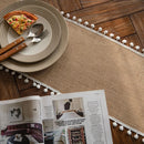 Chemin de table style champetre beige pompons decoratif