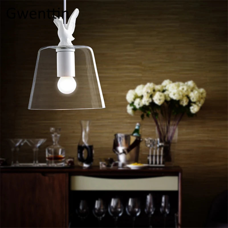 lustre moderne décoratif en verre style canard oiseau - vue 3 sur 7