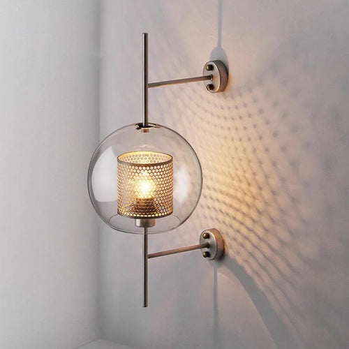 American Industrial Wall Lamps Clear Glass Wall Light Iron Metal Cage Living Room Decorative Wall Light Hallway Entrance Aisle