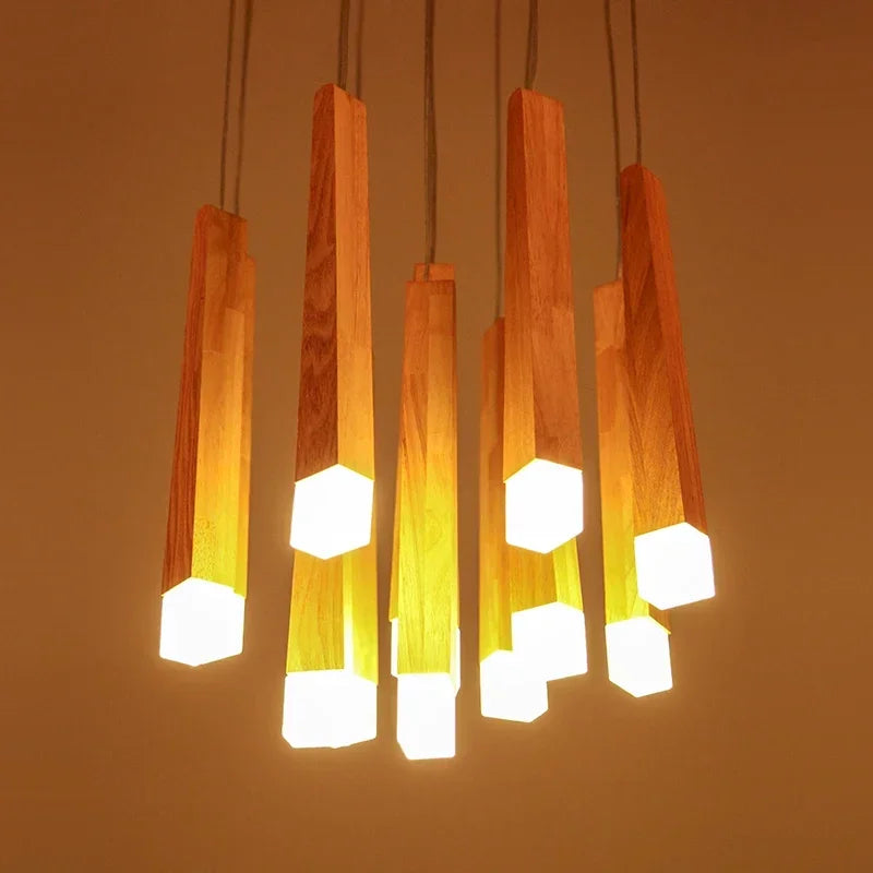lustre à led en bois nordique pour décoration intérieure - vue 2 sur 8