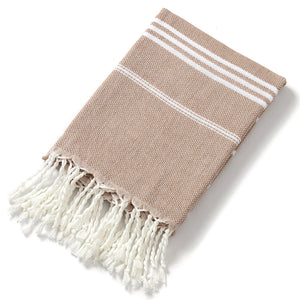 Absorbent Turkish beach towel with stripes and fringes, cotton