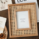 5x7 in Boho Rattan Picture Frame with Wooden Border, Wall Photo Frames for Family Photo Gifts Rattan Wall Decor