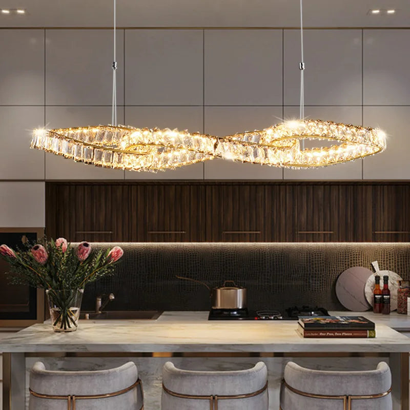 lustres modernes en cristal de luxe led suspendus dorés