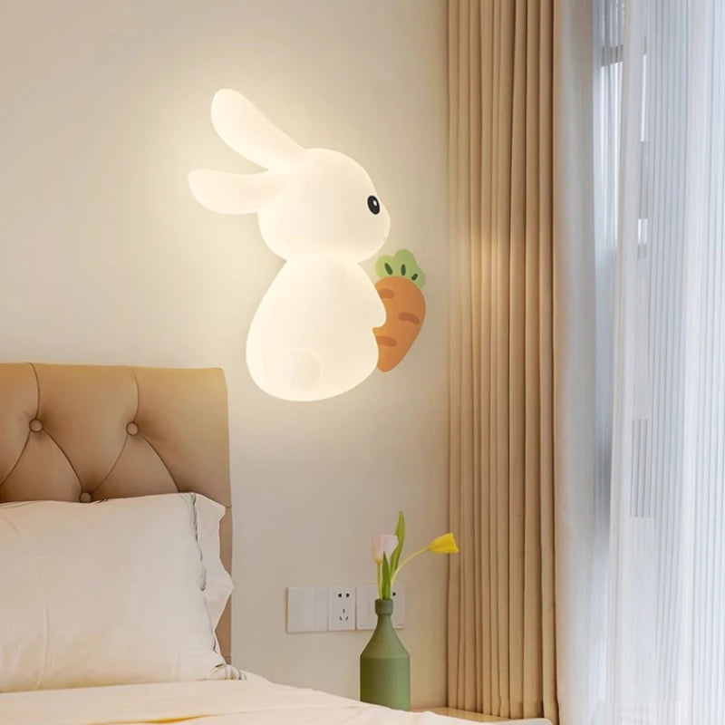 Applique murale de lapin mignon LED lampe de chambre d'enfant moderne Simple chaud chambre de bébé pépinière petite fille garçon chambre chevet appliques murales - vue 4 sur 12