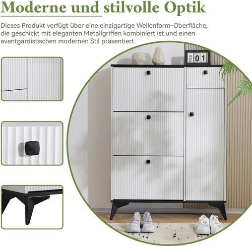 Shoe cabinet with 3 flaps, 1 drawer and 1 door, shoe rack shoe tipper narrow, shoe cabinet White - vue 6 sur 6