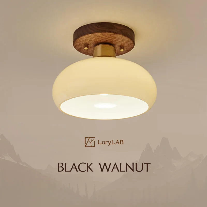 Walnut Wood Ceiling Light Fixture, Modern Wabi-Sabi Style, Grass Led Ceiling Lamp for Hallway, Entryway, Kitchen, Foyer - vue 2 sur 7