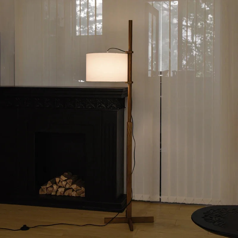 Lampadaire Nordique Wabi Sabi En Bois Massif Tissu Abat-Jour Led Salon Chambre Lampe De Chevet Décor À La Maison Canapé Coin Lampe Sur Pied