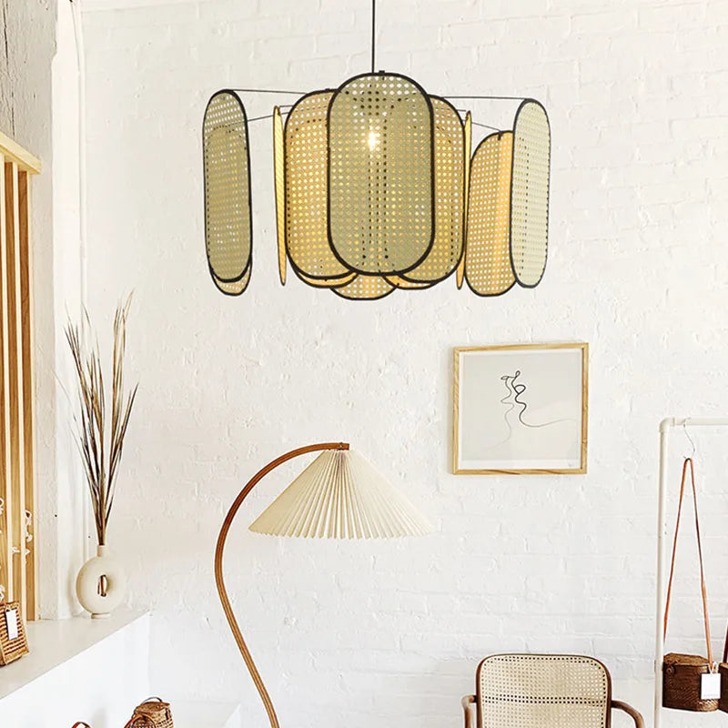 Lustre minimaliste moderne japonais en rotin tissé en bambou