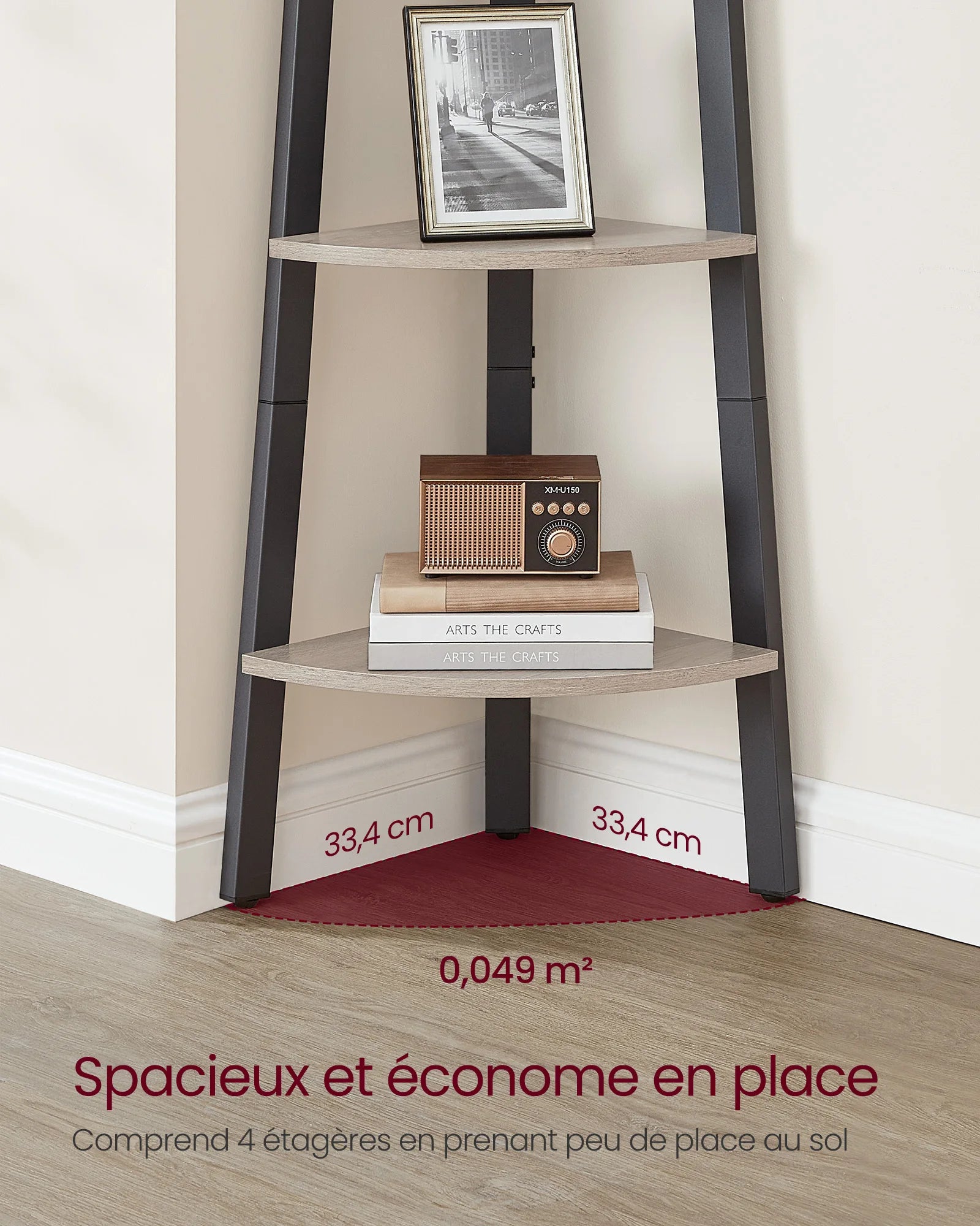 VASAGLE Corner Shelf Unit, 4-Tier Corner Shelf, Ladder Shelf for Living Room, Bookshelf or Plant Stand, Industrial Accent - vue 3 sur 8