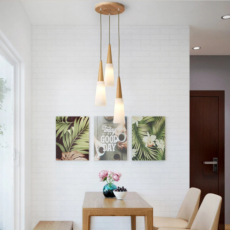 lampe suspendue nordique en bois et verre postmoderne en u