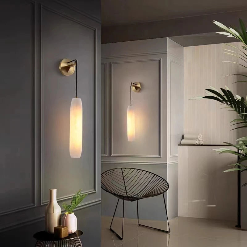 applique murale cylindrique en marbre naturel avec fil de cuivre ajustable