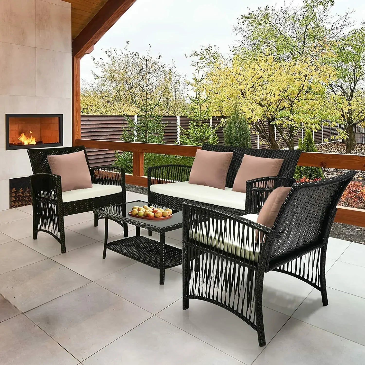 ensemble de mobilier de jardin en rotin synthétique 4 pièces - vue 9 sur 8