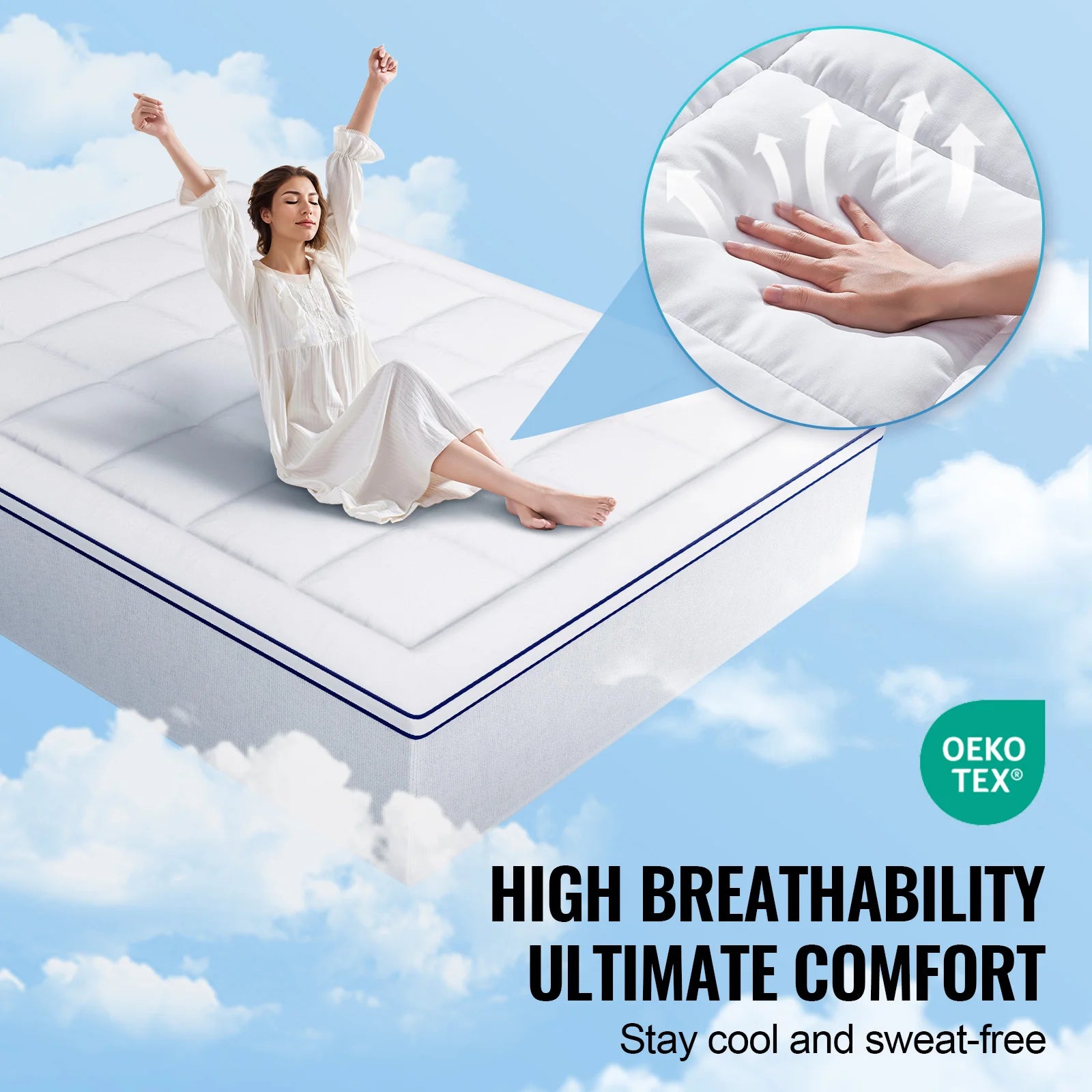 VEVOR Mattress Topper 1" Thickness Fiber Fill Pad with Detachable & Washable Layer, Detachable Bedside Pocket for Holding Items - vue 3 sur 7