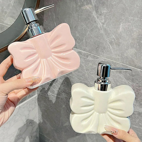 1pc, Ceramics Bowknot Lotion Press Bottle, Household Bathroom Shower Gel Bottle, Plastic Pump Head, Bathroom Liquid Dispenser - vue 2 sur 9