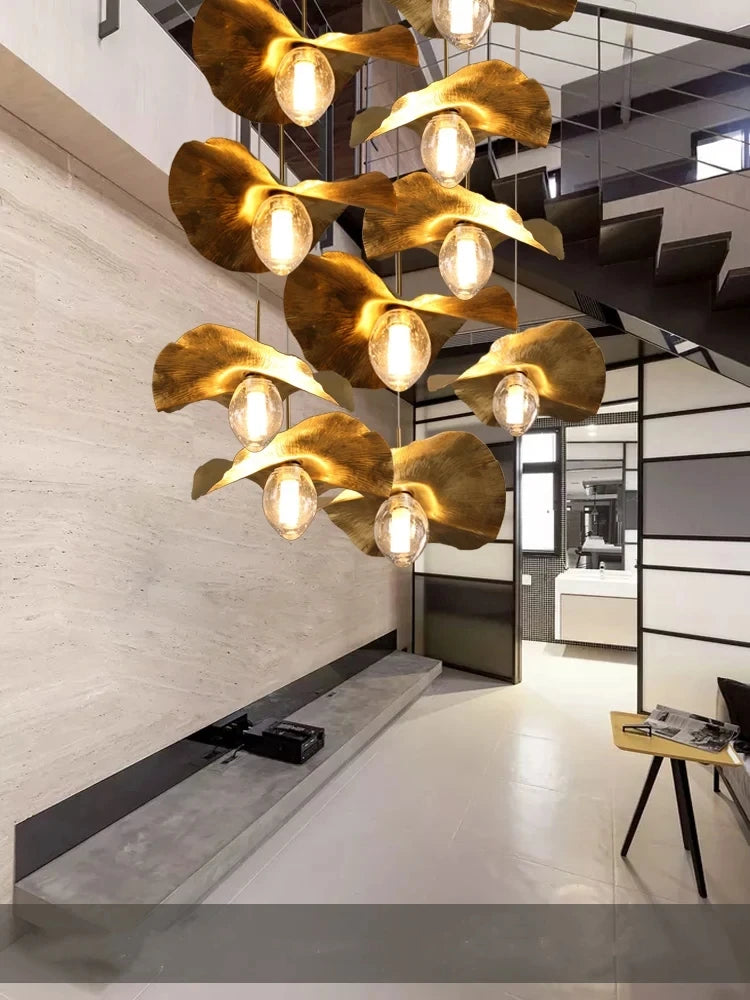lustre nordique en cuivre forme de feuille de lotus suspendu - vue 5 sur 9