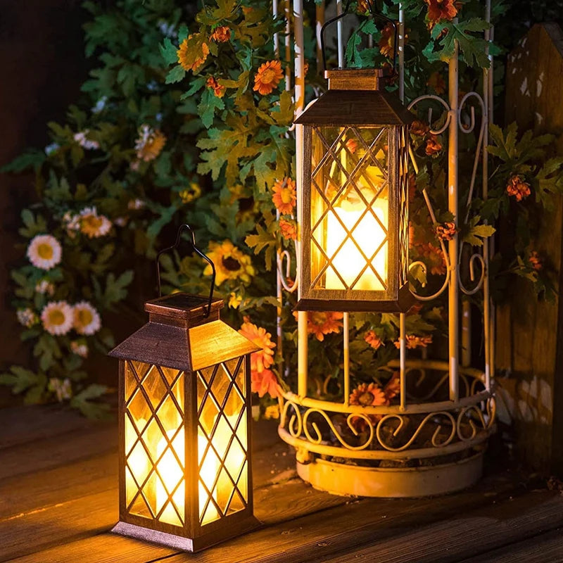 Lampe LED solaire européenne rétro électronique bougie lanterne crépuscule à l'aube lampe décorative solaire pour intérieur extérieur jardin terrasse - vue 4 sur 9