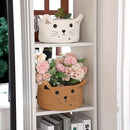 Bohemian Cat Face Woven Cotton Fabric Storage Baskets, Versatile Organizer For Bedroom Living Room Office Desk Sundries Sorting