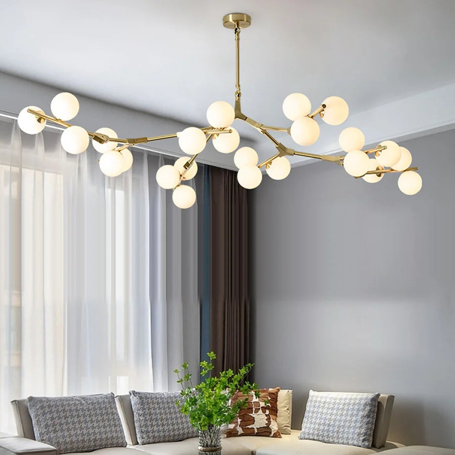 lustre en verre avec branches d'arbre et boules lumineuses - vue 6 sur 12