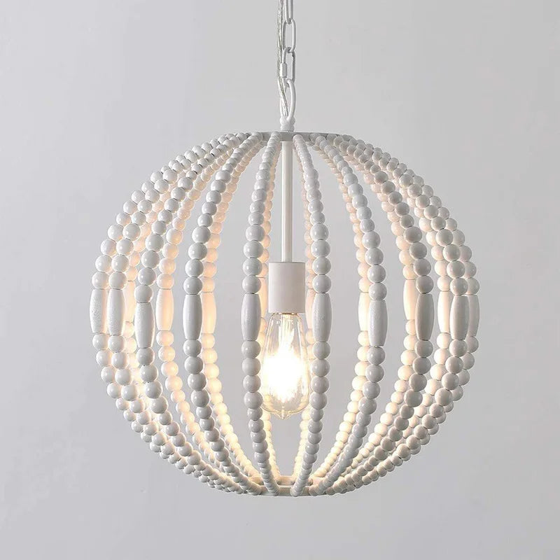 lustre vintage en perles de bois style américain loft campagne - vue 2 sur 6