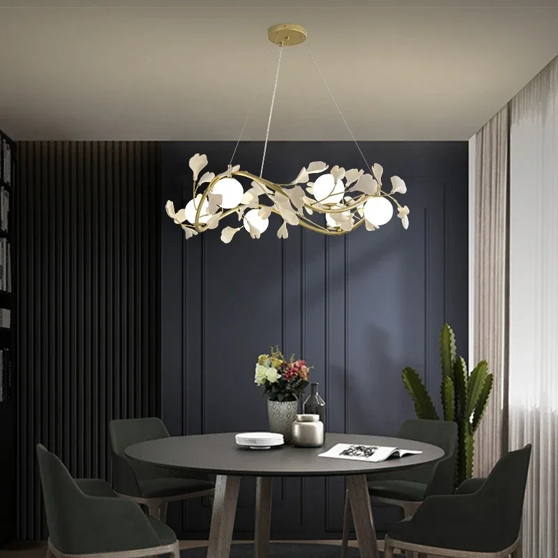 lustre suspendu à led en verre de ginkgo créatif moderne - vue 7 sur 11