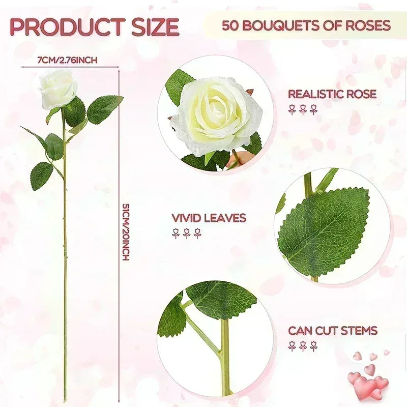lot de 50 roses artificielles en soie pour décoration et événements festifs - vue 3 sur 24