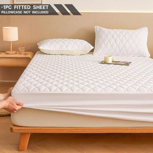 1PC Thicken Solid Color Checked Mattress Cover,Cotton-padded Breathable,Dust Proof,All SeasonsSuitable For The Bedroom, - vue 3 sur 10