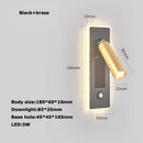 LED Brass Black Wall Lamp Wall Light Wall Sconce Wall Mounted Reading Light with Switch and USB Port, Rotatable For Bedroom