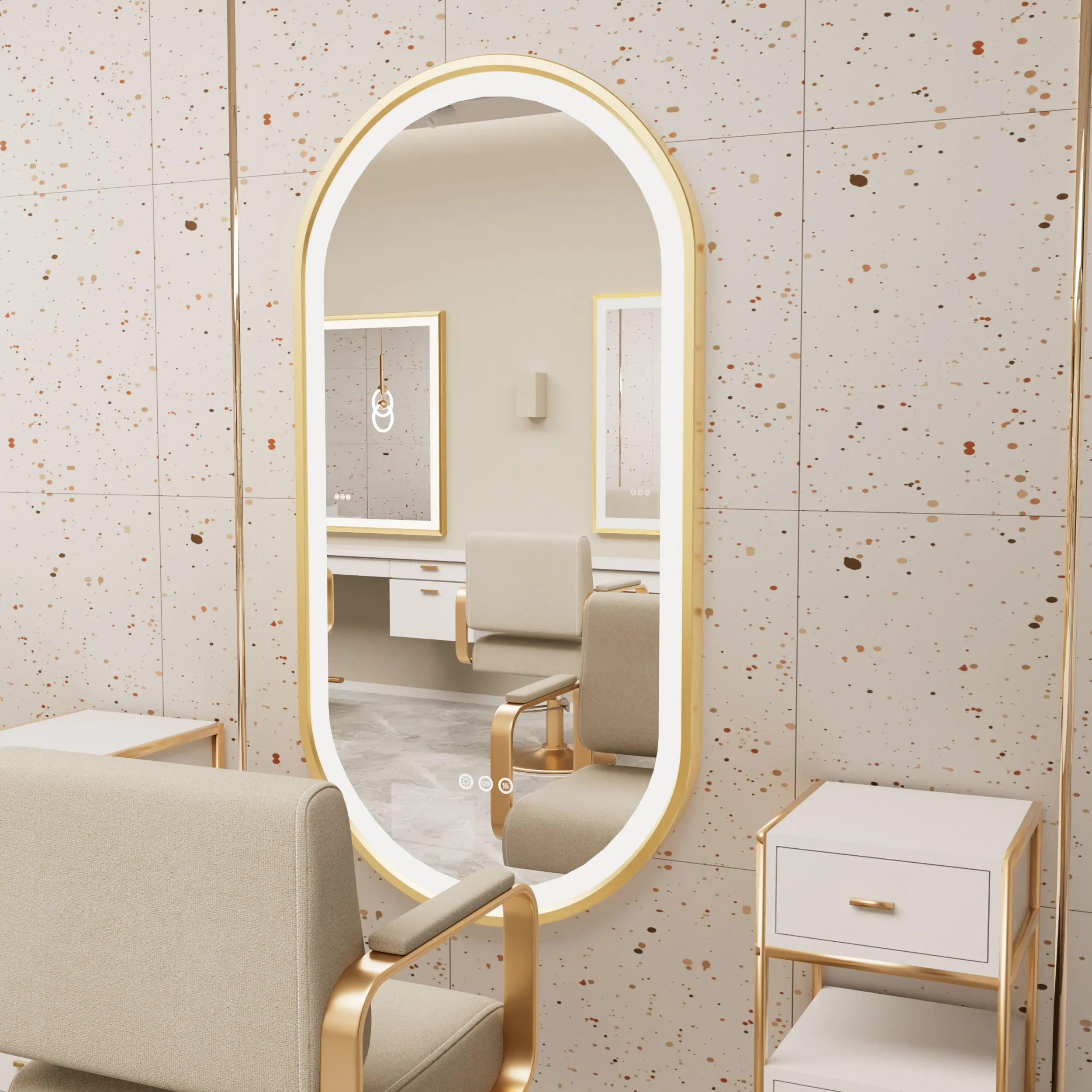 miroir oval à led avec éclairage ajustable et anti-buée - vue 3 sur 8