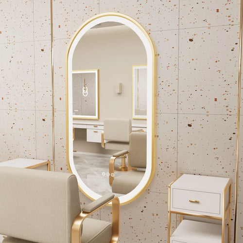 grand miroir oval à led avec éclairage intensité variable et antibuée