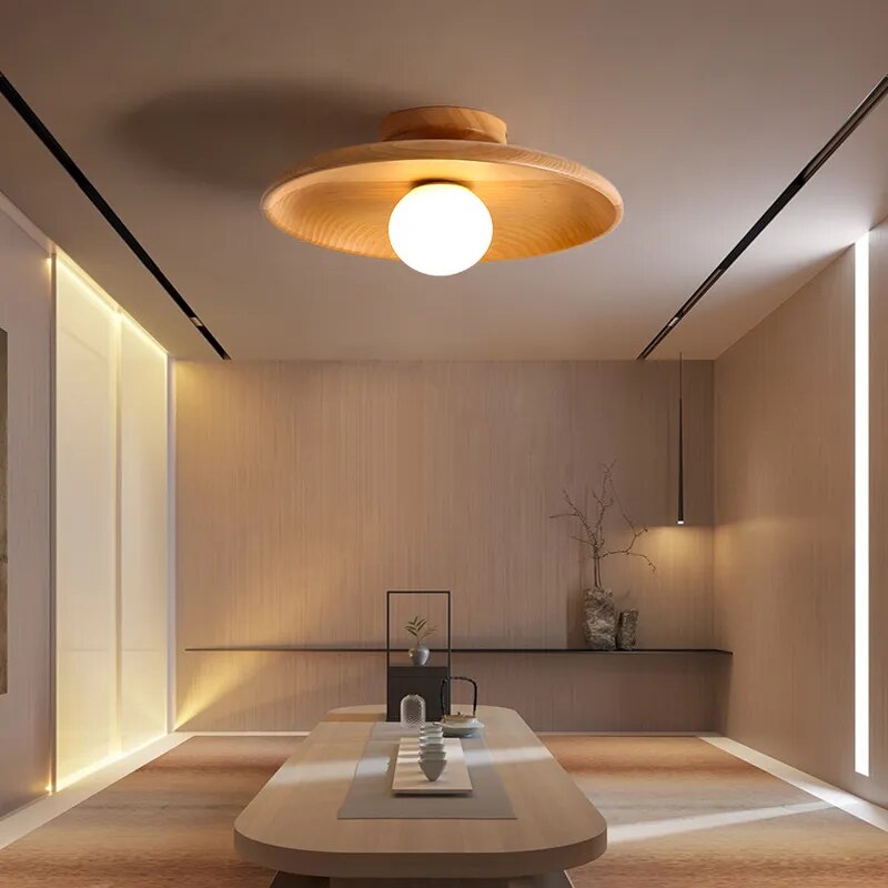 Lustre plafond led bois moderne - vue 3 sur 9