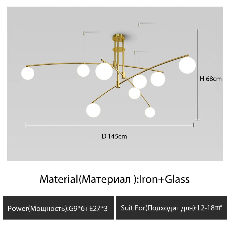 Minimalist glass chandelier in Nordic style for interior decoration - vue 11 sur 14